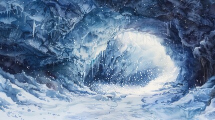 Obraz premium a cave entrance in snow-covered ground