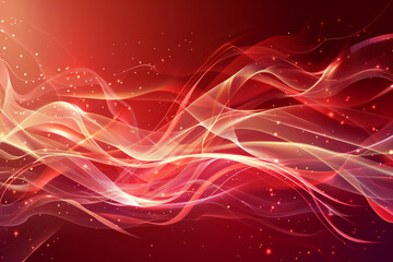Abstract Red Background with Glowing Waves, Light Trails, and Shimmering Particles for a Digital Fantasy Design
