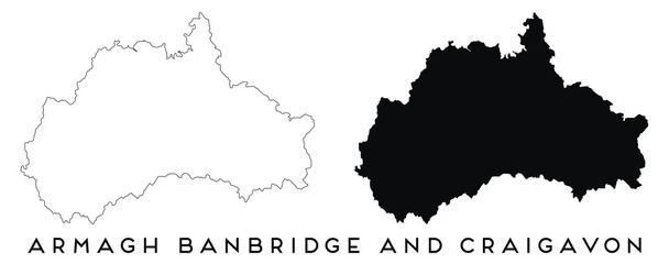 Armagh Banbridge and Craigavon map outline and black silhouette vector