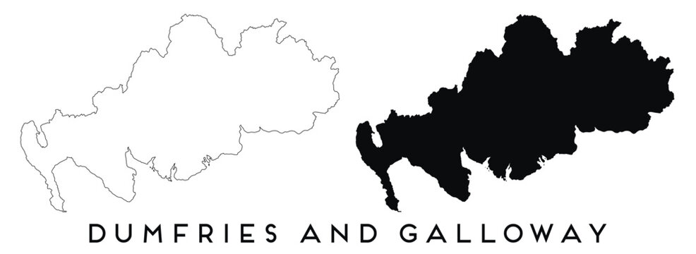 Dumfries and Galloway map outline and black silhouette vector