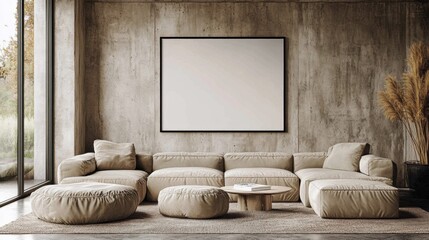 Cozy Minimalist Living Room with Beige Sofa and Natural Elements