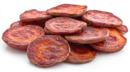 Dried Sweet Potato Chips Pile on White Background for Healthy Snack