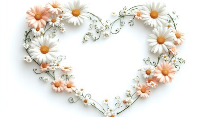 Heartshaped floral frame with daisies intricate design nature
