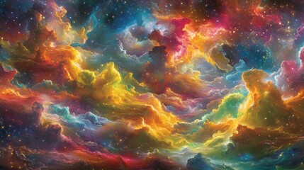 Obraz premium Vibrant Cosmic Cloudscape with Colorful Nebula and Starry Background