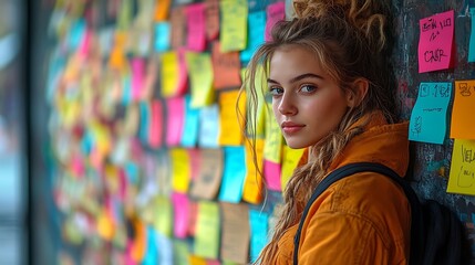 Sunlit workspace filled with sticky notes and creativity photos