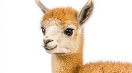 Obraz premium Cute Young Alpaca with Soft Fur and Expressive Eyes on White Background