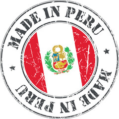 Made in Peru stamp scratched flag badge logo vector illustration