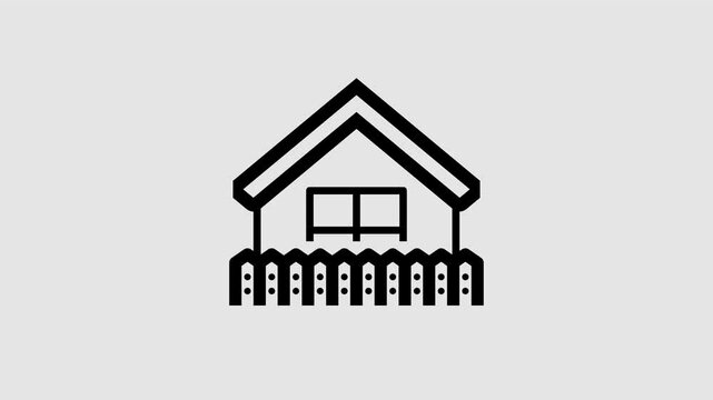 House with fence graphic animation. Alpha channel. Transparent background motion design. 4K resolution