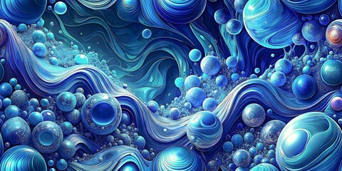 Vibrant Blue Bubbles Swirling Waves Abstract Art Textures Motion