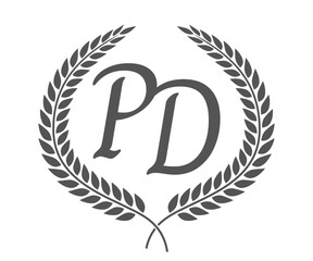 Obraz premium Initial letter P and D, PD monogram logo design with laurel wreath. Luxury calligraphy font.