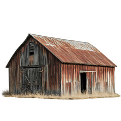 Rustic Old Barn Isolated Wooden Structure Rural Building Farm Shed Aged Weathered Red Brown roof    