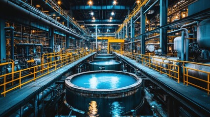 Obraz premium Industrial Water Treatment Facility with Large Round Tanks