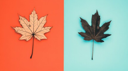 Contrast of maple leaves on bold background