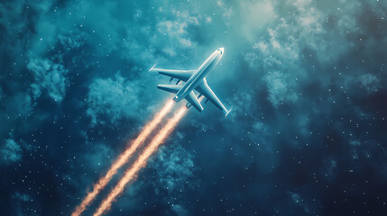 Fototapeta premium High-flying jet plane soaring through the sky, airplane, aircraft, travel, aviation, speed, aerodynamics, flight. Starstream. Illustration
