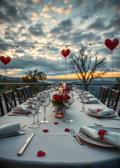 Festive table place setting for valentines day dinner valentines love heart valentine vector romantic day holiday