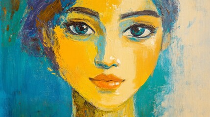 Woman's face, colorful portrait, artistic style,  background texture