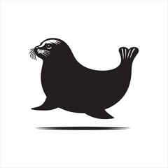 Walrus resting on ice silhouette vector illustration clipart black color design and solid white background 
