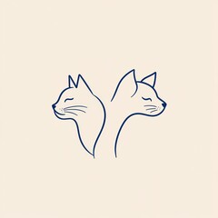 Two cats profile minimalist line art, beige background, pet adoption logo