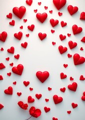 Top view of red hearts on white background valentines love heart valentine vector romantic day holiday