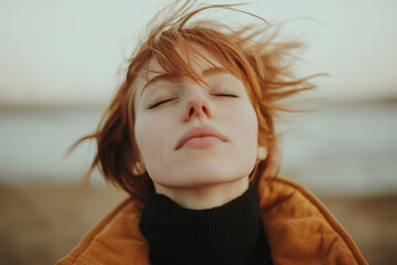Fototapeta premium Close-Up of Woman Feeling the Breeze Outdoors