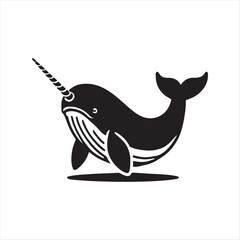 Narwhal with its tusk silhouette vector illustration clipart black color design and solid white background  © Mizanur Rahman