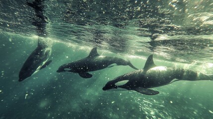 Obraz premium Majestic Orcas in the Deep Ocean