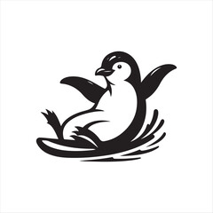 Penguin sliding on its belly silhouette vector illustration clipart black color design and solid white background 