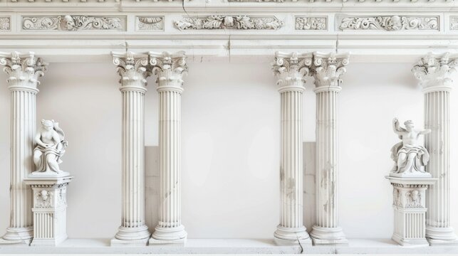 Fototapeta The white pillars are part of a building with statues of people on top