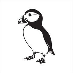 Puffin bird silhouette vector illustration clipart black color design and solid white background 