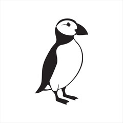 Puffin bird silhouette vector illustration clipart black color design and solid white background 