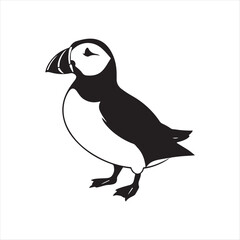 Puffin bird silhouette vector illustration clipart black color design and solid white background 