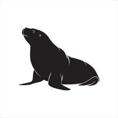 Walrus resting on ice silhouette vector illustration clipart black color design and solid white background 