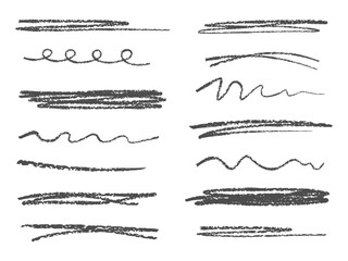 Pencil Drawn texture Lines Collection. Set of crayon chalk rough textured stroke. Doodle scribble Sketch elements. Abstract vector lines for highlight, emphasis