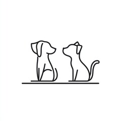 Two dogs facing, line art, white background, pet adoption