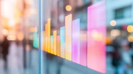 Pastel Abstract Stock Chart with Blurred Business Silhouettes in a Modern Digital Interface Setting