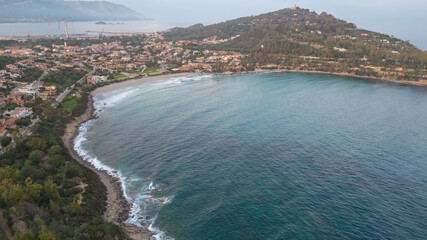 Panorama of the Sardinian coast seen from the drone