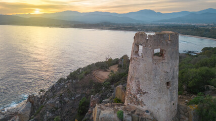 Panorama of the Sardinian coast seen from the drone