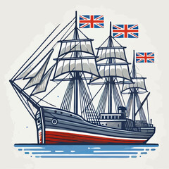 sailing sea ship English vector illustration © Andi