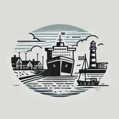 Obraz premium sailing sea ship vector illustration
