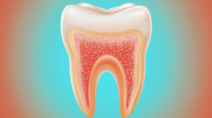 Anatomical illustration of a tooth cross-section with detailed layers
