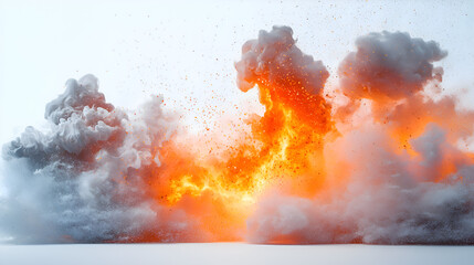 Dramatic Explosion with Bright Orange Flames and Smoke in a Fiery Scene