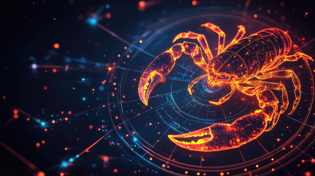 Scorpio zodiac sign against horoscope wheel. Astrology calendar. Esoteric horoscope and fortune telling concept