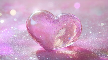 Fototapeta premium Pink Glass Heart on Sparkling Background