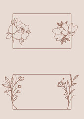 Flowers drawn by hand line, logo for design, on white background, Mocha Mousse colors - Pantone colors of 2025
