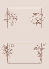 Flowers drawn by hand line, logo for design, on white background, Mocha Mousse colors - Pantone colors of 2025
