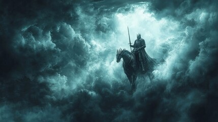 Dark Knight Ascending Through Stormy Clouds