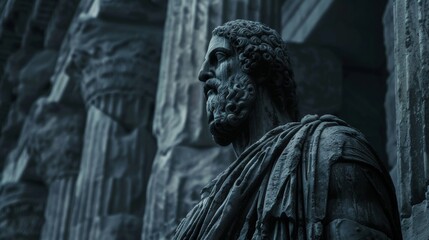 Epictetus statue amidst ancient ruins  a timeless symbol of stoic philosophy and endurance