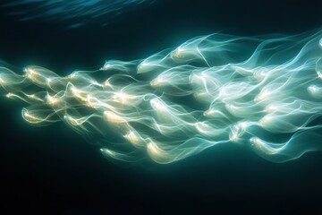 Fototapeta premium Bioluminescent plankton swirling in mystical underwater light