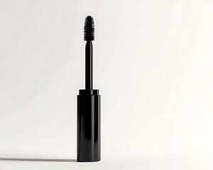 Obraz premium Close-up of a black mascara wand on white background.