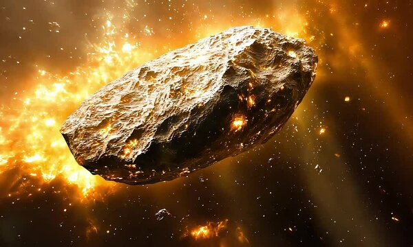 Giant asteroid entering solar system burning through space dust and gases